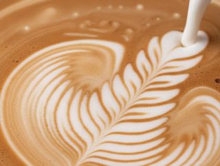 Arte latte con diseño de hoja servido en una taza de café